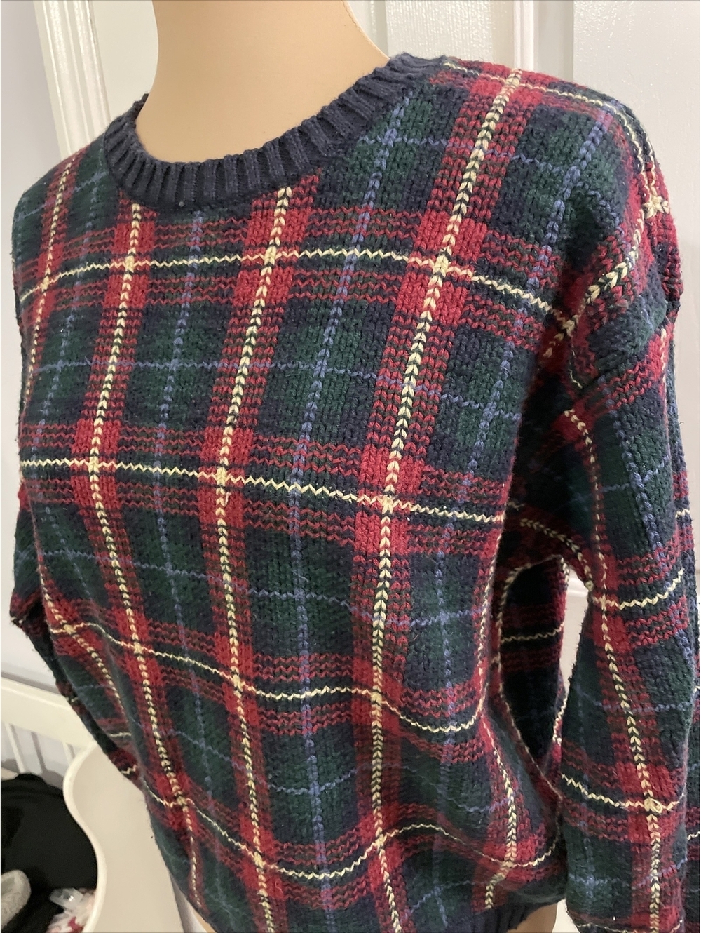 Vintage Paul Harris Design Navy Blue Green Red Yellow Pullover Sweater-medium
